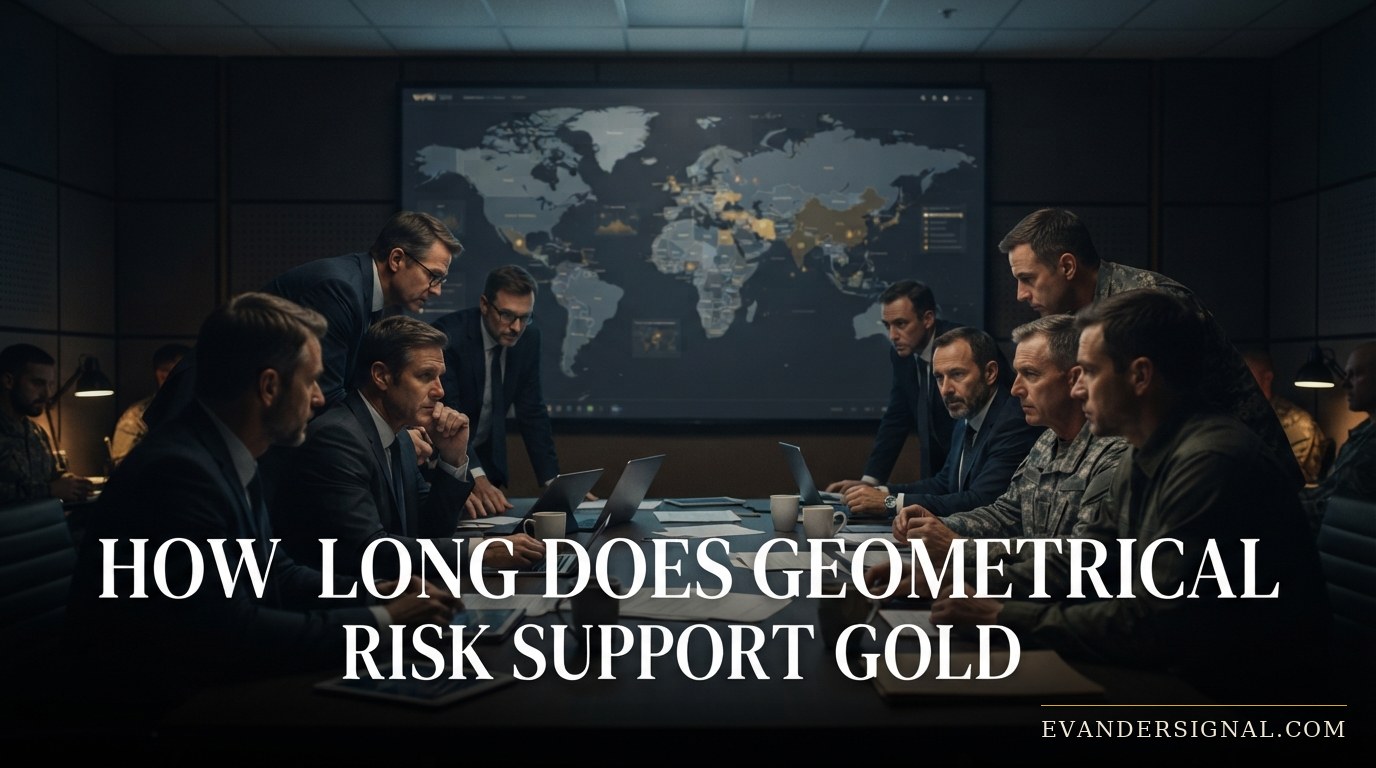Gold bars in a vault lit by a single spotlight, evoking safe-haven demand during geopolitical tension